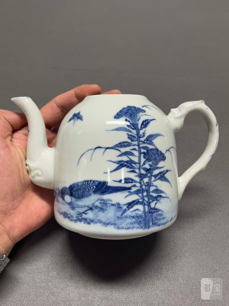 晚清-民国 青花花鸟纹执壶 - 图3